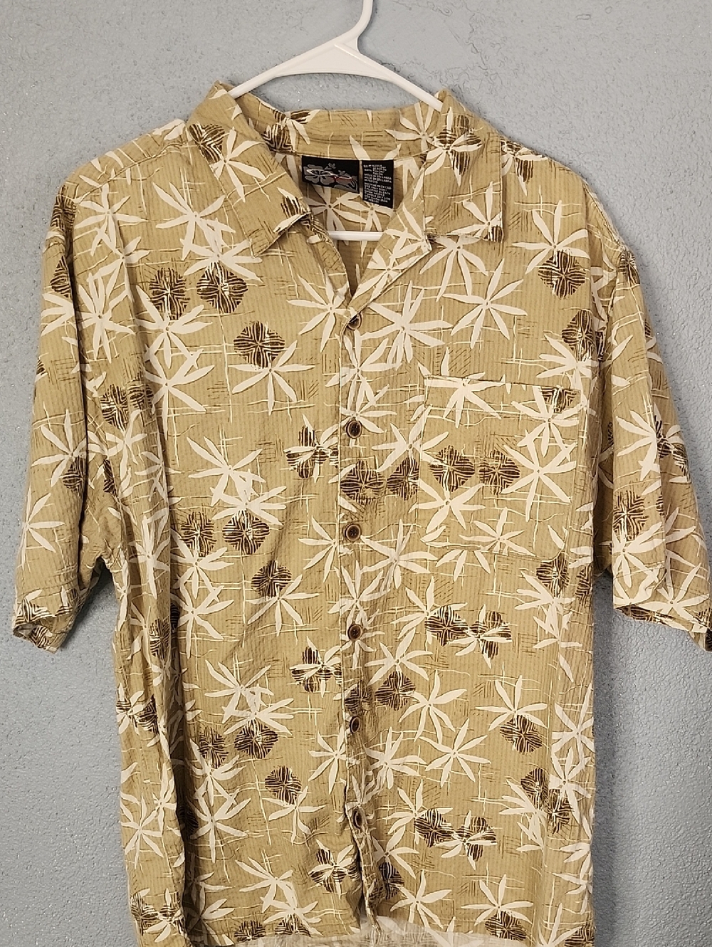 OP Casual Beige Palm-Print Men's Short-Sleeve Shirt
